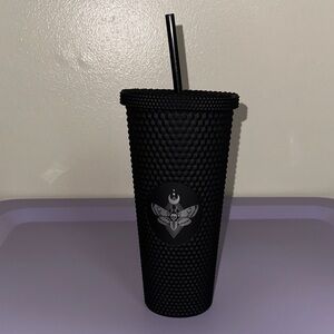 Black Textured Tumbler with Straw